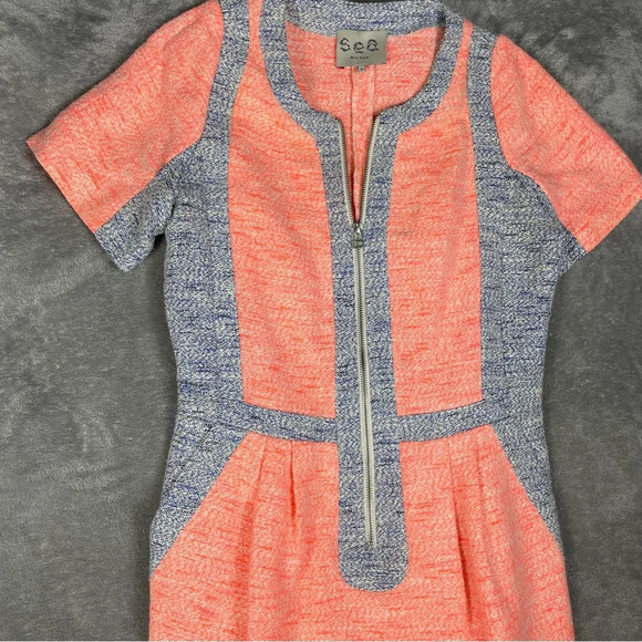 Sea New York Dress Womens 6 Sheath Color Block Zip Front Short Sleeve Mini - Picture 3 of 8